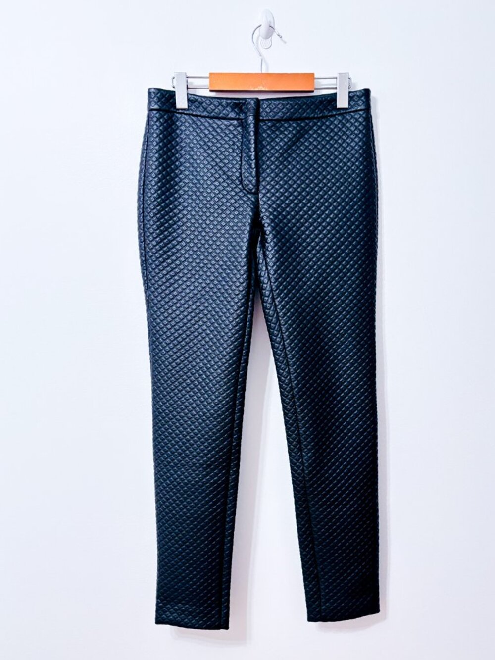 INCOTEX Black Faux Leather Quilted Straight Leg Pants Size 42 IT
